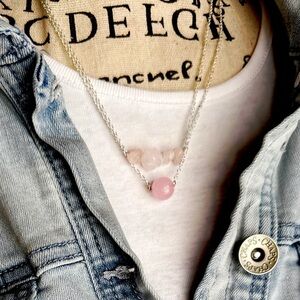 Pink Quartz 925 sterling silver layered necklace/layering necklace